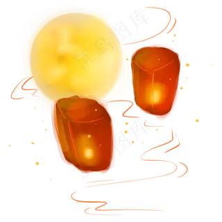 七夕情人红色孔明灯中国风中秋