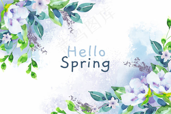 水彩背景hello springeps,ai矢量模版下载