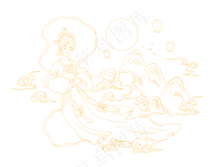 描金中秋嫦娥抱玉兔