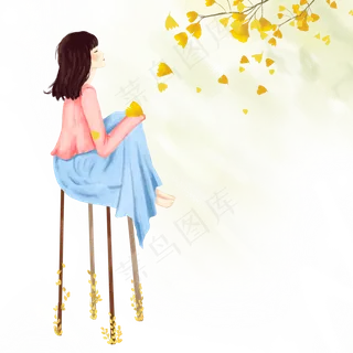 白露秋分银杏飘落女孩抬头看风景