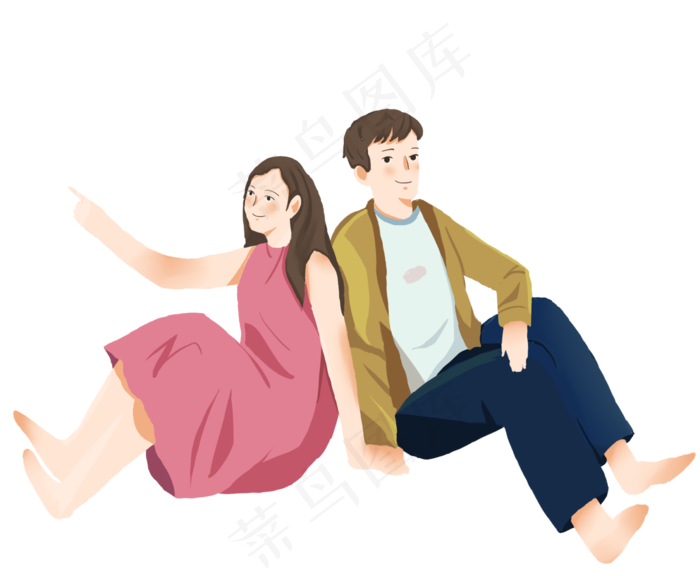 清新七夕情侣云上插画