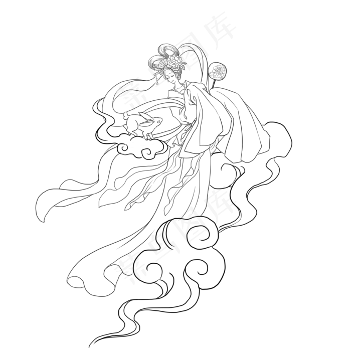 中秋月兔嫦娥奔月古典中国风手绘(2000X2000(DPI:300))psd模版下载