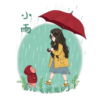春日小雨细雨春天雨伞猪年少女可