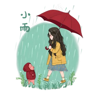 春日小雨细雨春天雨伞猪年少女可