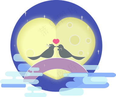 浪漫卡通七夕节两个小情人矢量图