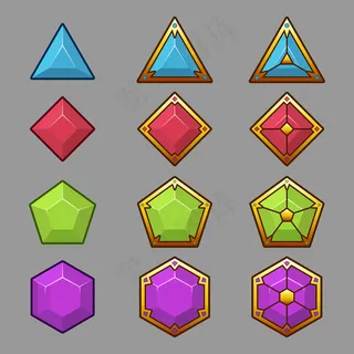 漂亮的彩色按钮与轻边框。游戏的矢量资源。装饰元素，隔离