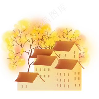 秋季房屋和树木