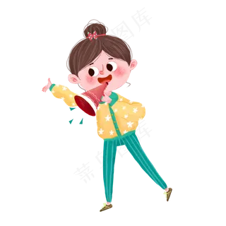 卡通手绘拿喇叭的小女孩