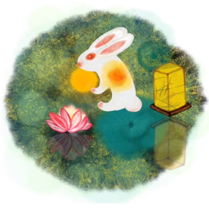 中国风水墨水彩中秋节荷塘月色花