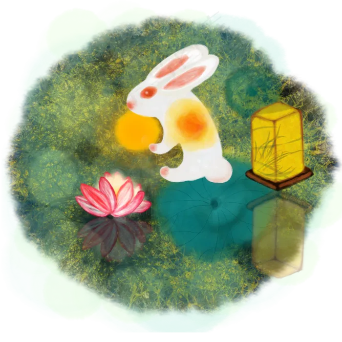 中国风水墨水彩中秋节荷塘月色花(2000X2000(DPI:300))psd模版下载