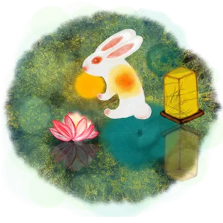 中国风水墨水彩中秋节荷塘月色花