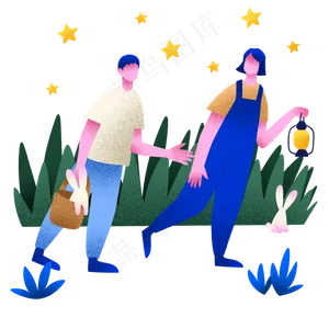 中秋节人物和小兔子