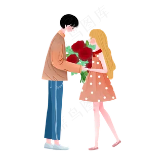 七夕情侣男生女生送玫瑰花psd