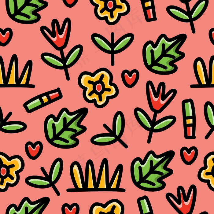 涂鸦卡通植物无缝图案