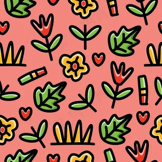 涂鸦卡通植物无缝图案 涂鸦卡通植物无缝图案