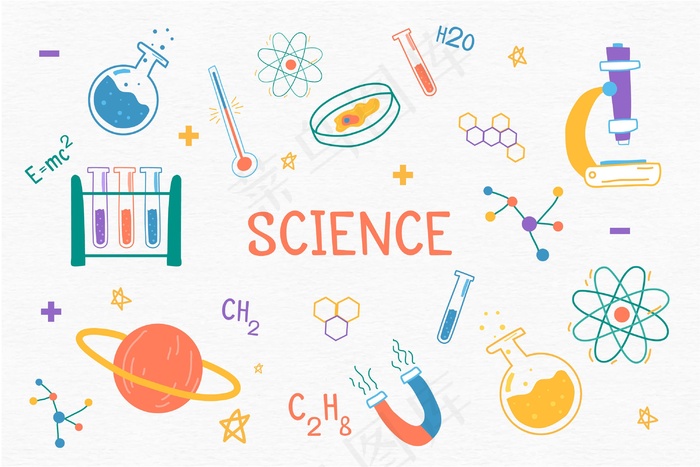手绘科学背景主题eps,ai矢量模版下载