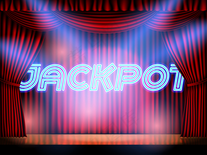 Jackpot casino win霓虹灯文字现场舞台背景为红色幕布eps,ai矢量模版下载