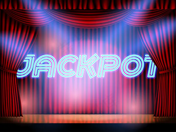Jackpot casino win霓虹灯文字现场舞台背景为红色幕布eps,ai矢量模版下载