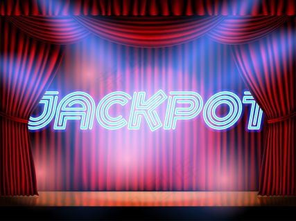 Jackpot casino win霓虹灯文字现场舞台背景为红色幕布