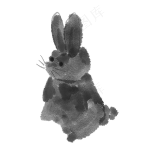 水墨中秋节可爱呆萌月兔