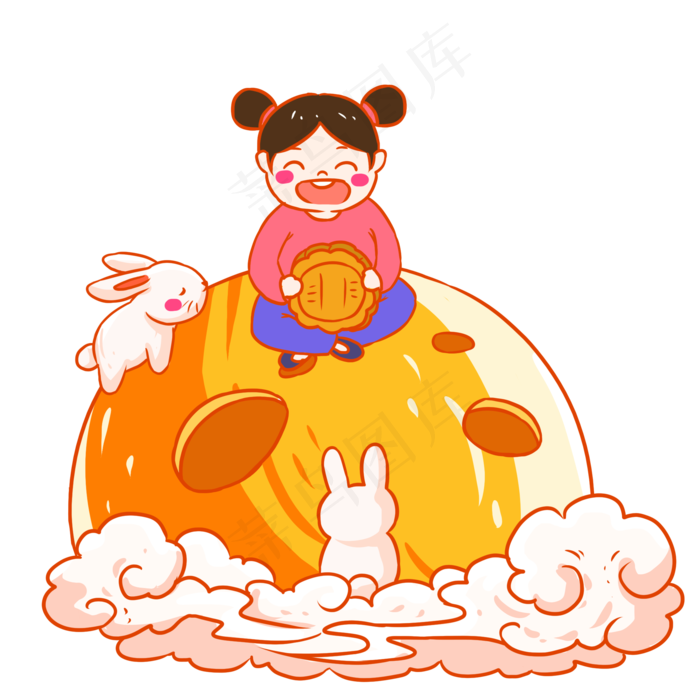 中秋节黄色卡通元素吃月饼(2000X2000(DPI:200))psd模版下载
