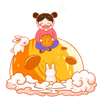 中秋节黄色卡通元素吃月饼