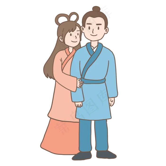 牛郎织女相会七夕情人节手绘免抠(2000X2000(DPI:300))psd模版下载