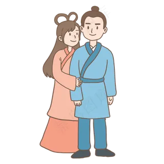 牛郎织女相会七夕情人节手绘免抠