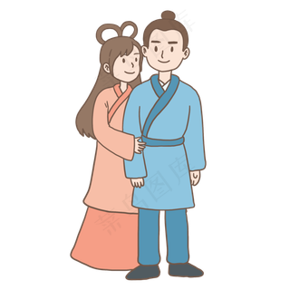 牛郎织女相会七夕情人节手绘免抠