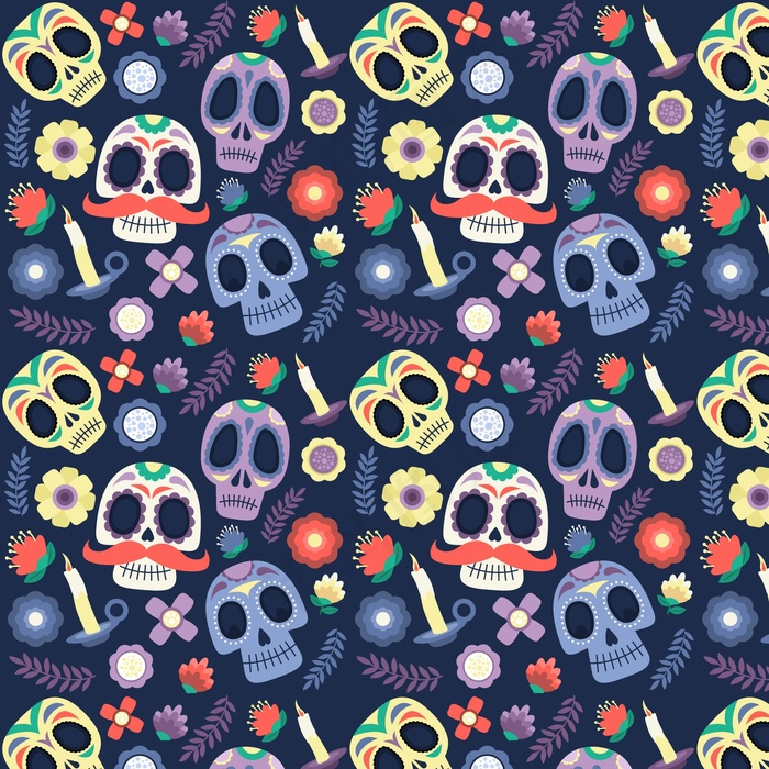 平面设计中的Dia de muertos图案eps,ai矢量模版下载