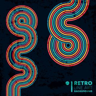 复古格伦纹理背景与彩色复古条纹线。