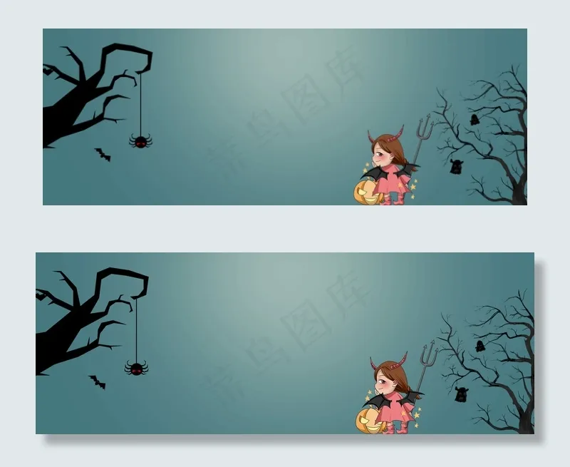 万圣节简约小恶魔蓝色banner(1920*700px 	       )psd模版下载
