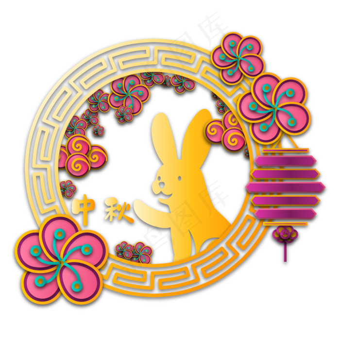 中秋月兔花朵剪纸边框(2000*2000px 300 dpi )ai矢量模版下载