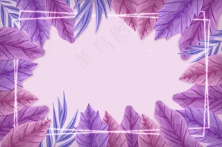 带粉色霓虹灯边框的逼真树叶
