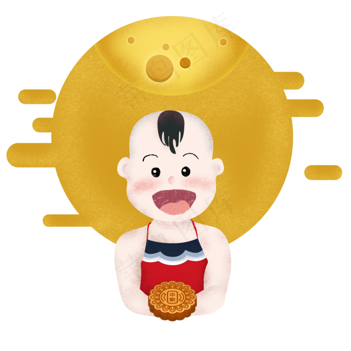 中秋节儿童赏月月饼圆月云纹清新