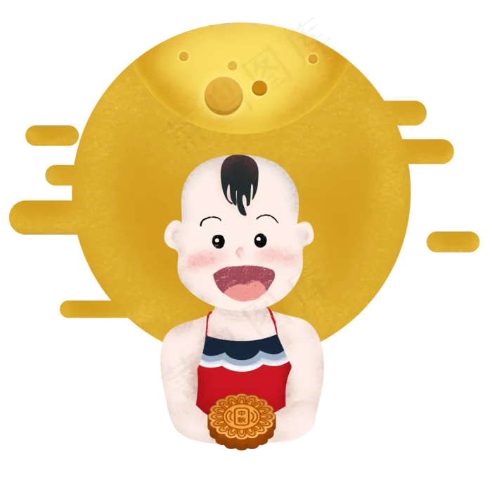 中秋节儿童赏月月饼圆月云纹清新(2000X2000(DPI:300))psd模版下载