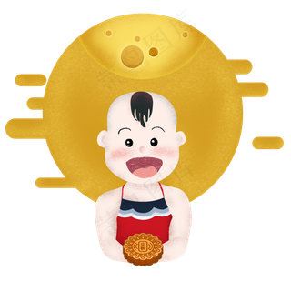 中秋节儿童赏月月饼圆月云纹清新
