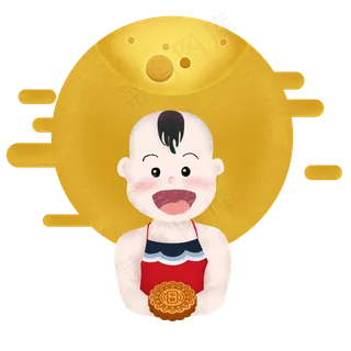 中秋节儿童赏月月饼圆月云纹清新
