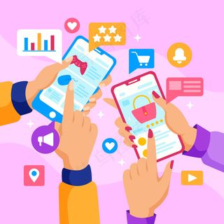 社交媒体营销手机概念
