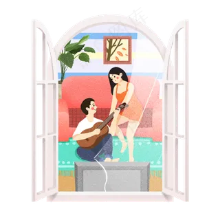 情人节小清新风格情侣宅家欢快高