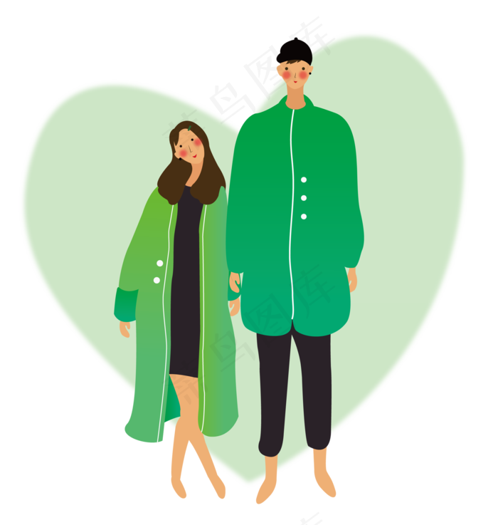 绿色情人节情侣甜蜜图png矢量图