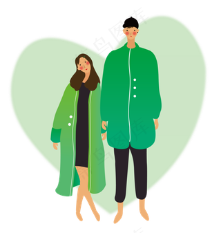 绿色情人节情侣甜蜜图png矢量图