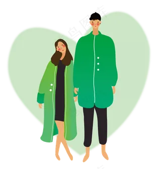 绿色情人节情侣甜蜜图png矢量图