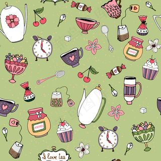 手绘无缝背景图案与茶杯