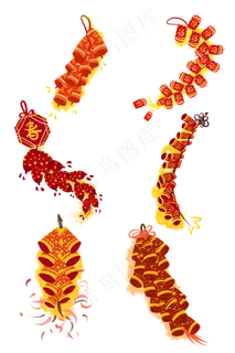 2019年新春传统中国风喜庆鞭炮,免抠元素