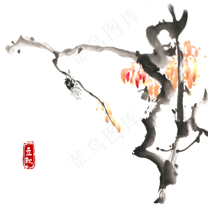 立秋秋蝉与黄叶(4724X4724(DPI:300))psd模版下载
