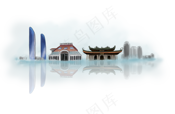 手绘厦门地标建筑(3543X2313(DPI:299))psd模版下载