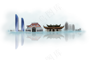 手绘厦门地标建筑