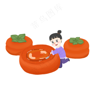 秋季秋收柿子女孩