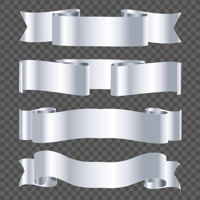 在透明背景上隔离的银丝带